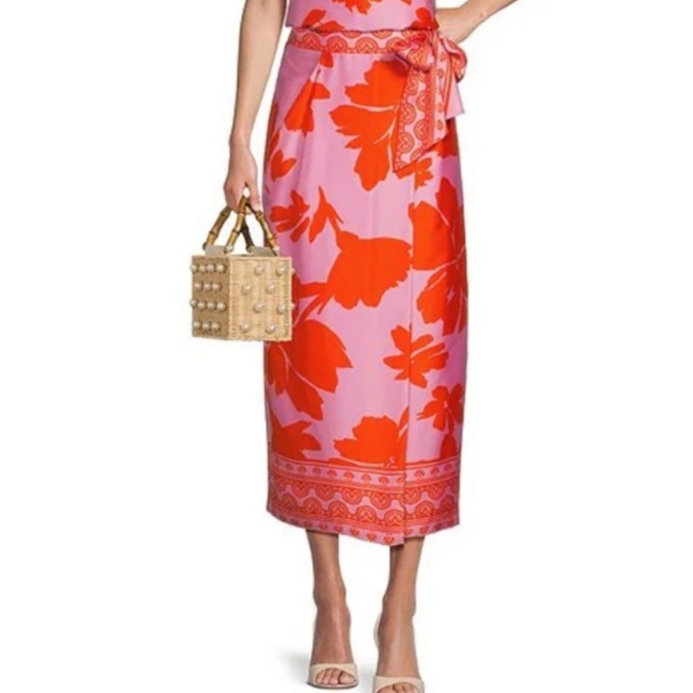 ANTONIO MELANI Pink and Red Floral Midi Skirt